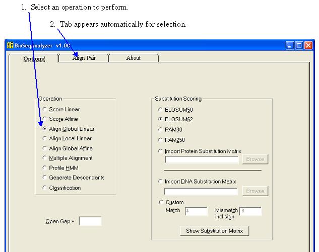 Screen shot.  Options dialog box.  Select operation.